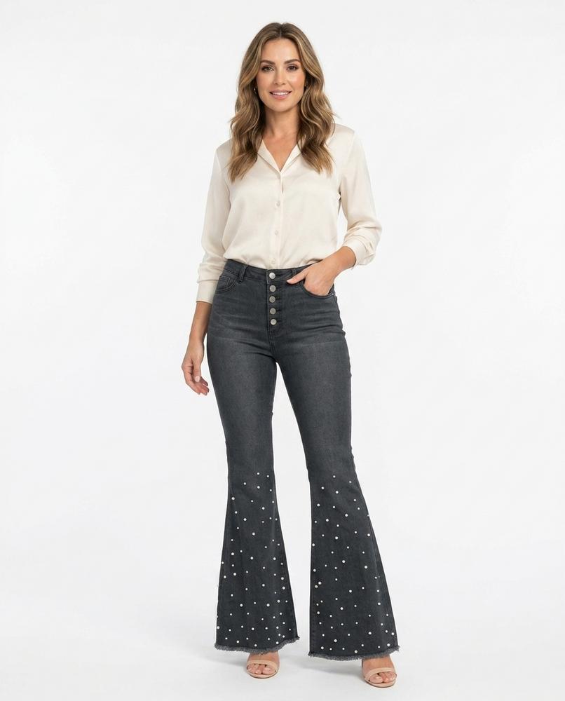 Heidi Outlet - Cakar | Hochgeschnittene Perlenbesetzte Hose Damen