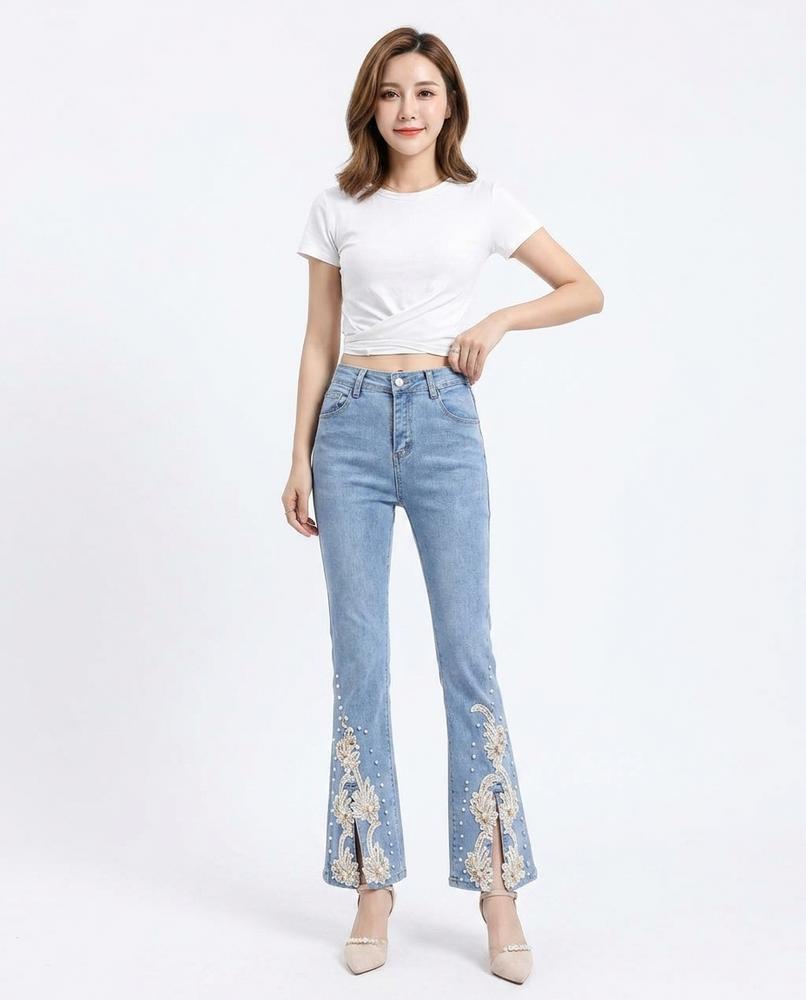 Heidi Outlet - Nohal | Verzierte Ausgestellte Hose Damen