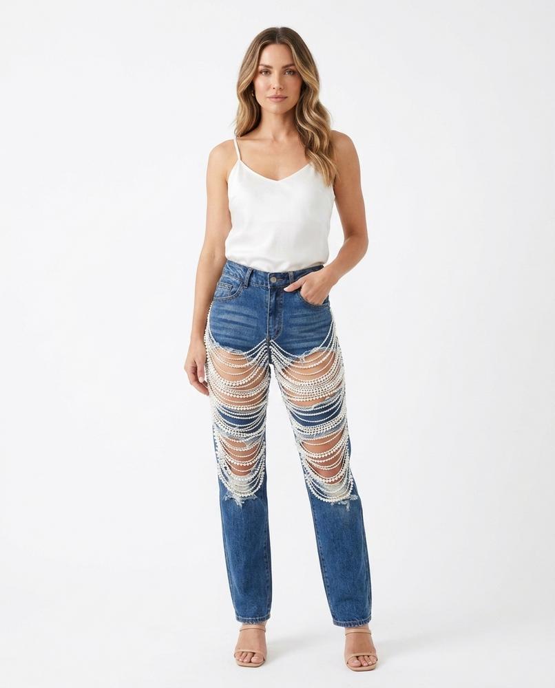 Heidi Outlet - Ronal | Zerstörte Perlenbesetzte Hose Damen