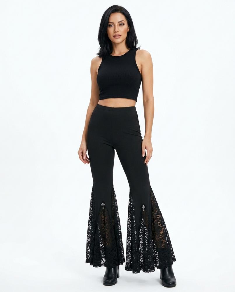 Heidi Outlet - Zenal | Ausgestellte Spitzenbesetzte Hose Damen