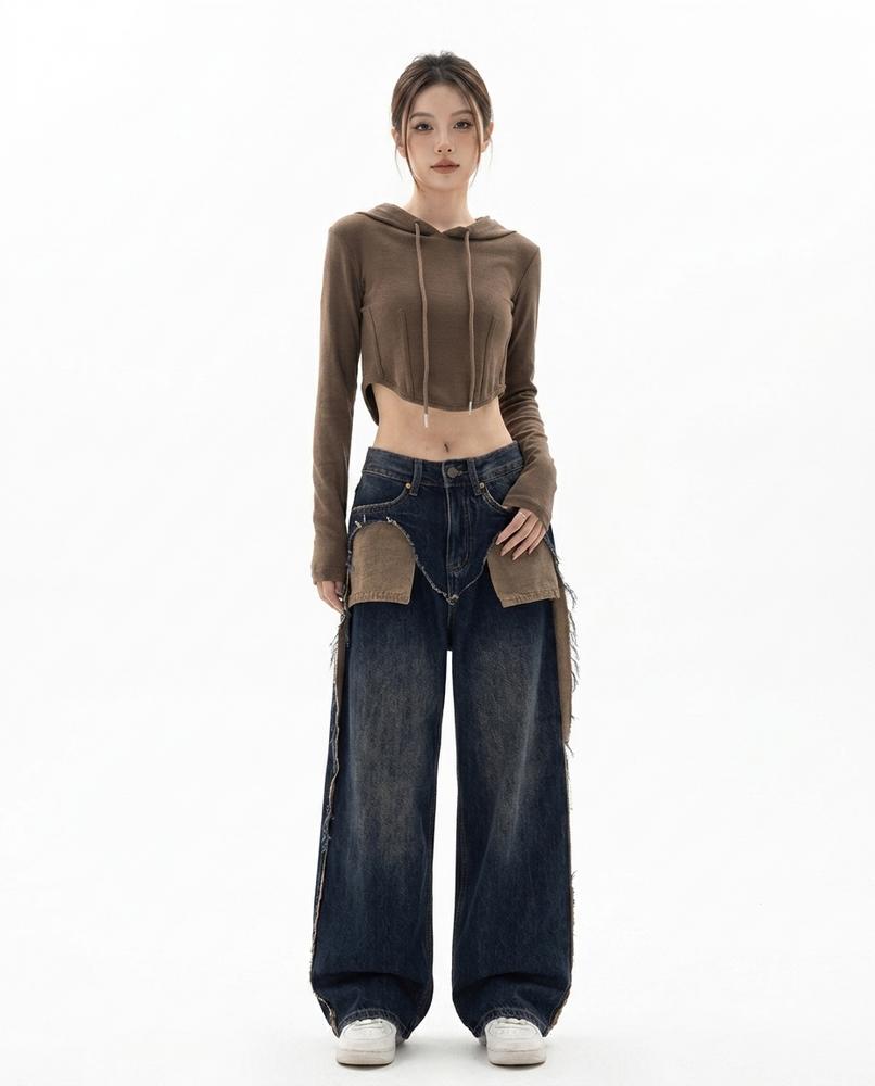 Heidi Outlet - Netor | Weitgeschnittene Ausgefranste Hose Damen