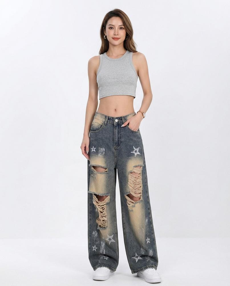 Heidi Outlet - Zerel | Zerrissene Weit Geschnittene Hose Unisex