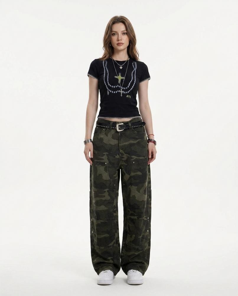 Heidi Outlet - Marel | Gemustert Weit Geschnitten Hose Unisex
