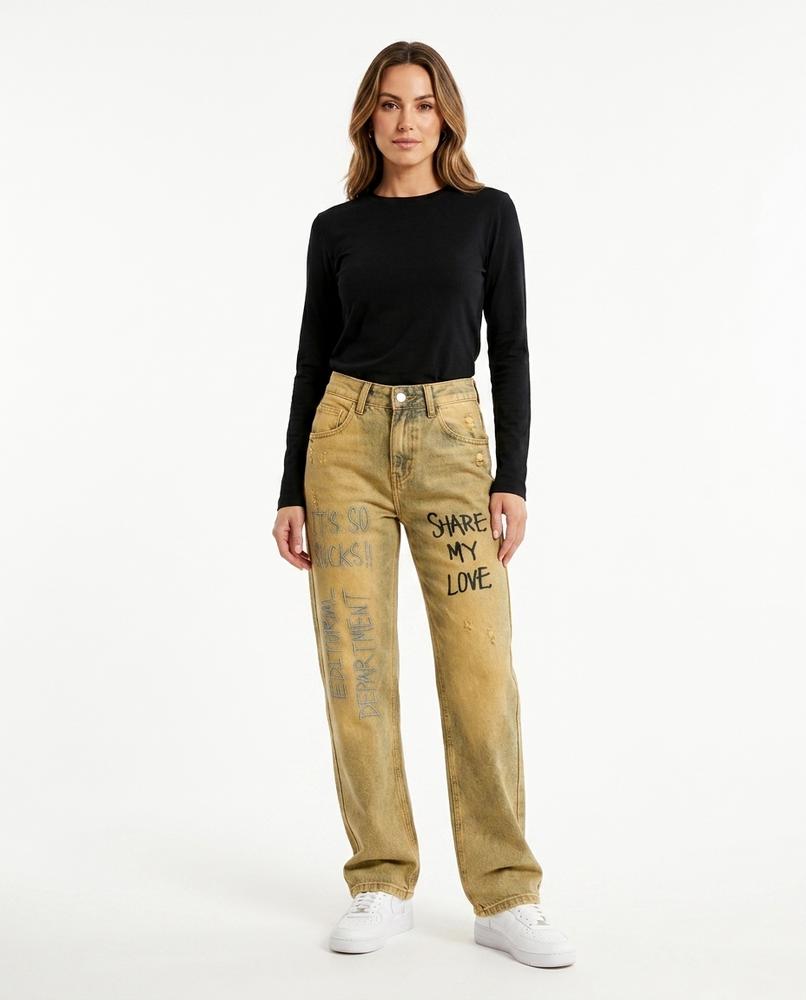 Heidi Outlet - Caren | Gerade Geschnittene Bestickte Hose Unisex