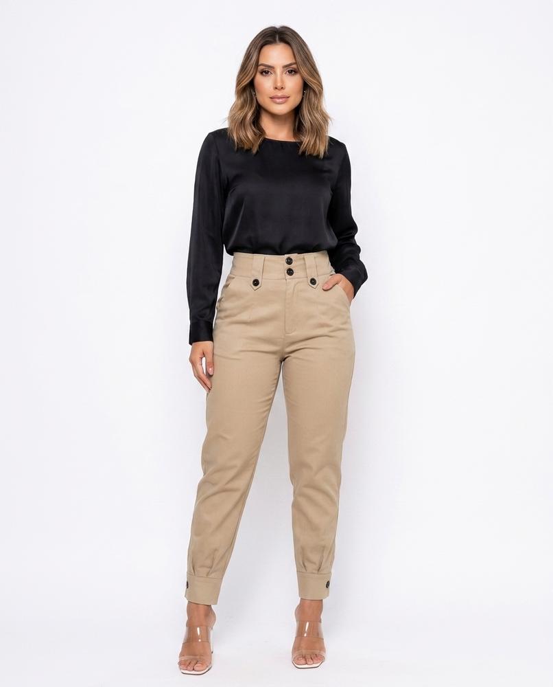 Heidi Outlet - Vekar | Hochgeschnittene Geknöpfte Hose Damen