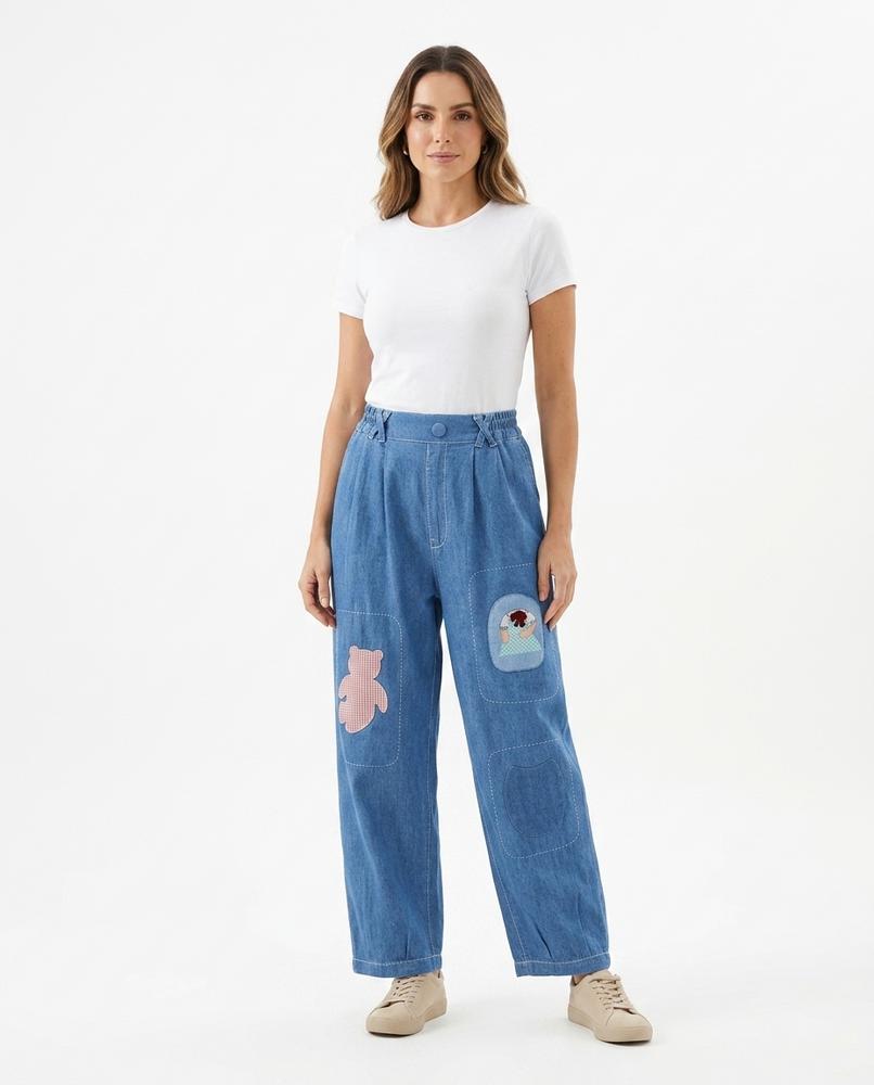 Heidi Outlet - Tanal | Applizierte Weit Geschnittene Hose Damen