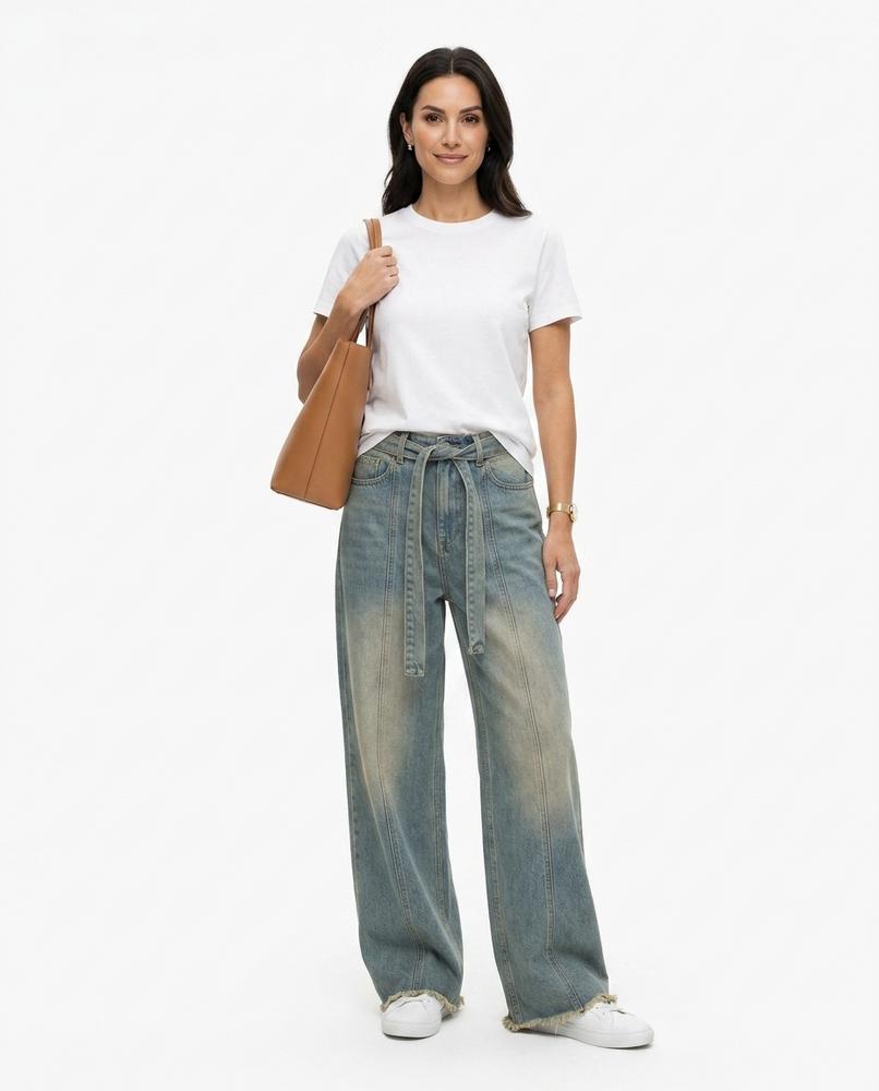 Heidi Outlet - Laver | Verwaschene Weit Geschnittene Hose Damen