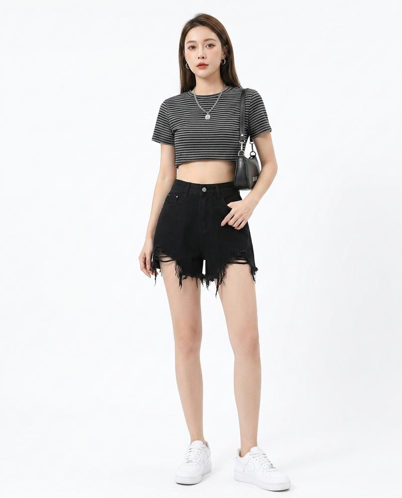 Heidi Outlet - Vemar | Zerrissene Hochgeschnittene Hose Damen