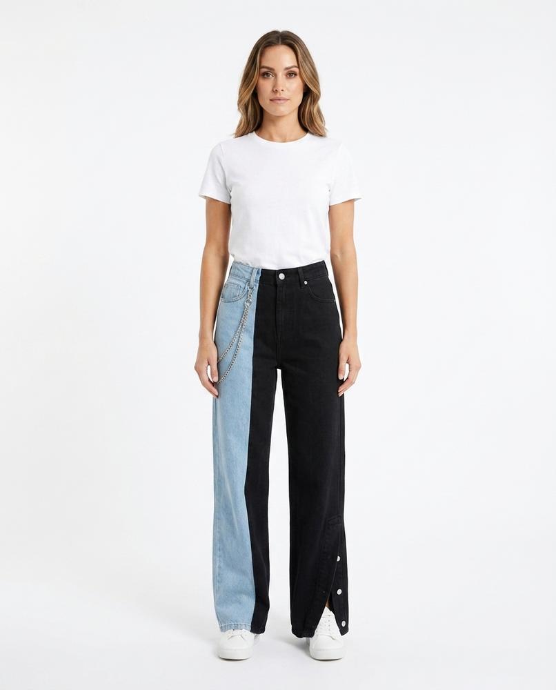 Heidi Outlet - Riran | Zweifarbige Gerade Geschnittene Hose Damen