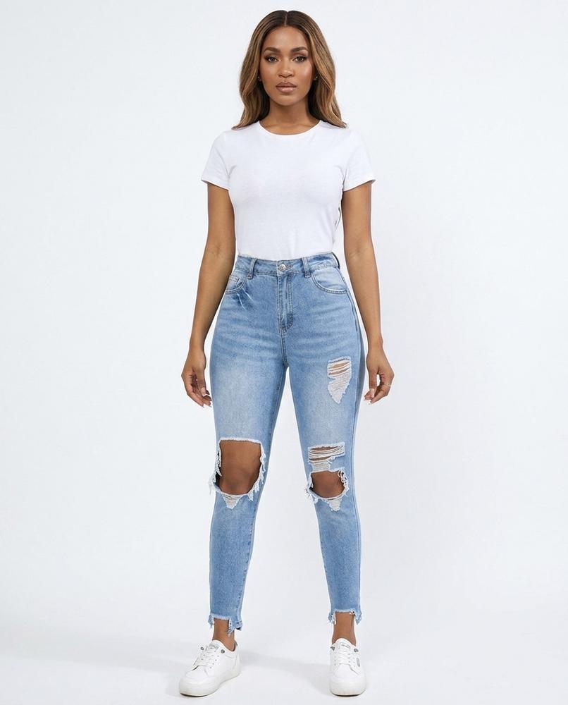 Heidi Outlet - Tisin | Taillenhohe Zerrissene Hose Damen