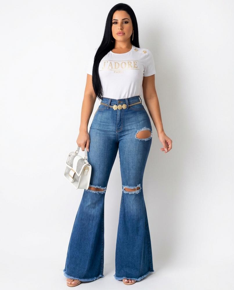 Heidi Outlet - Venor | Zerrissene Ausgestellte Hose Damen