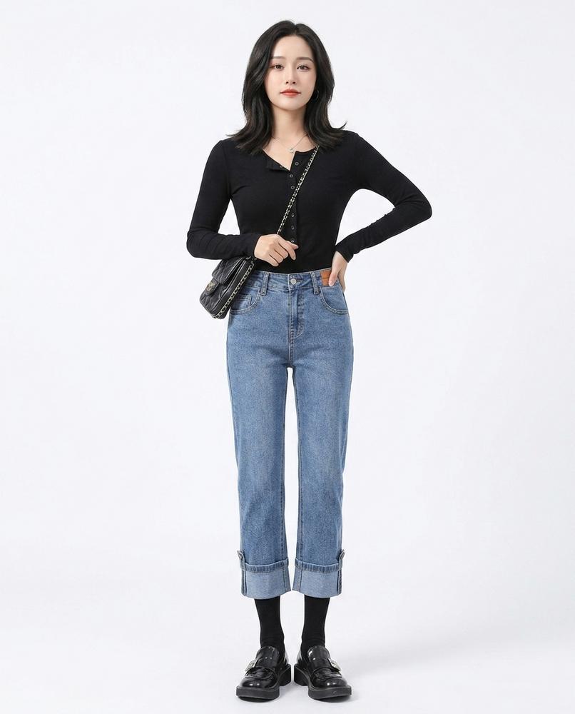 Heidi Outlet - Nolin | Gerade Geschnittene Gekrempelte Hose Damen