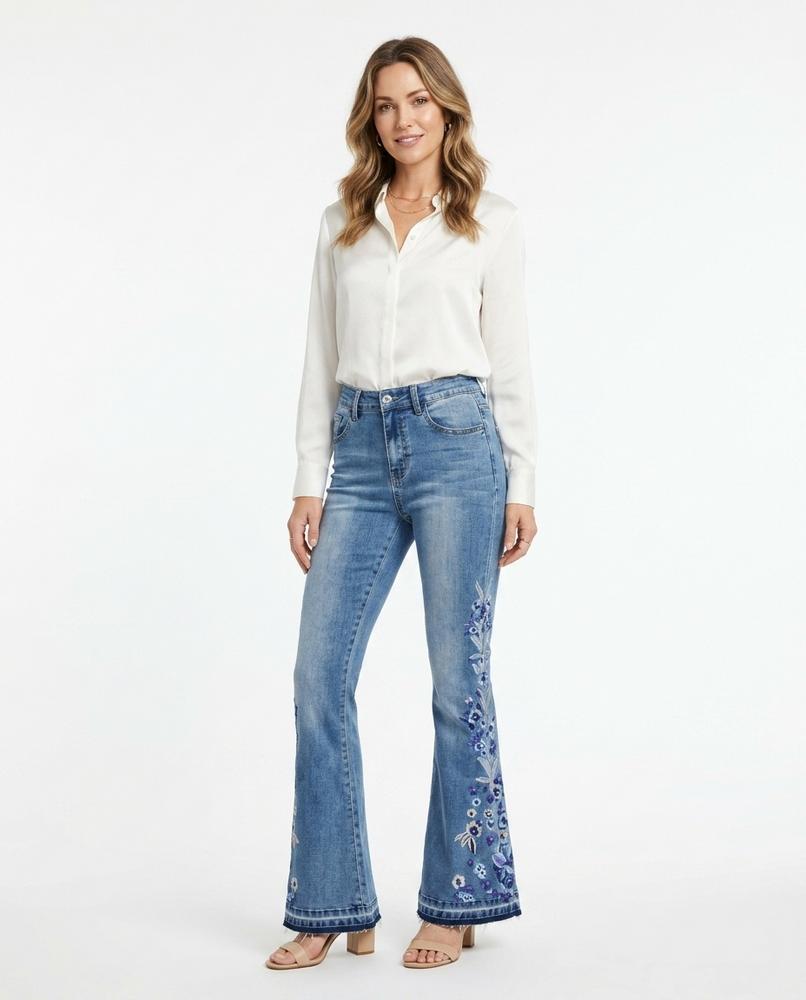 Heidi Outlet - Davin | Bestickte Ausgestellte Hose Damen