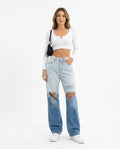 Heidi Outlet - Tatir | Zweifarbige Zerrissene Hose Damen