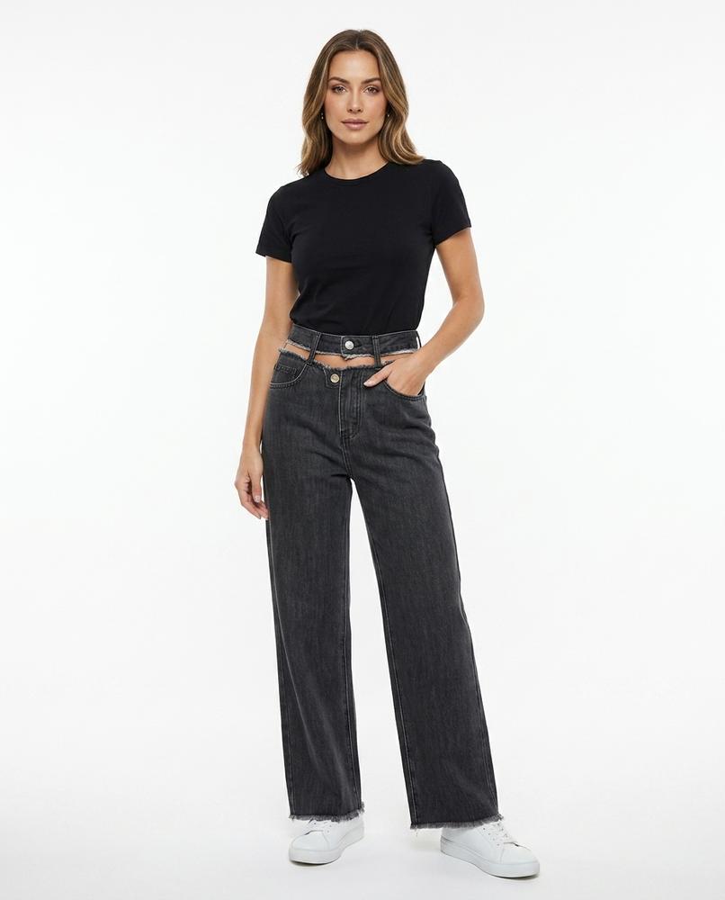 Heidi Outlet - Zedar | Weit Geschnittene Ausgefranste Hose Damen
