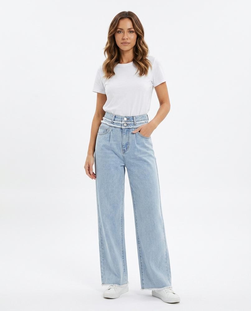 Heidi Outlet - Zedar | Weit Geschnittene Ausgefranste Hose Damen