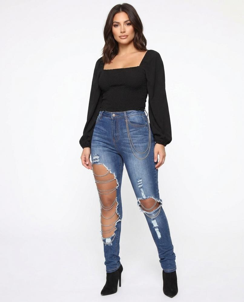 Heidi Outlet - Losan | Kettenverzierte Zerstörte Hose Damen
