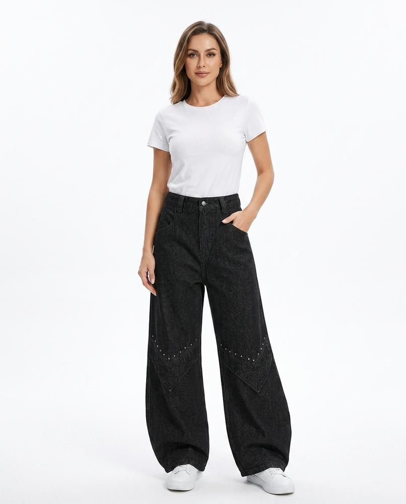 Heidi Outlet - Tisen | Weit Geschnittene Nietenbesetzte Hose Damen
