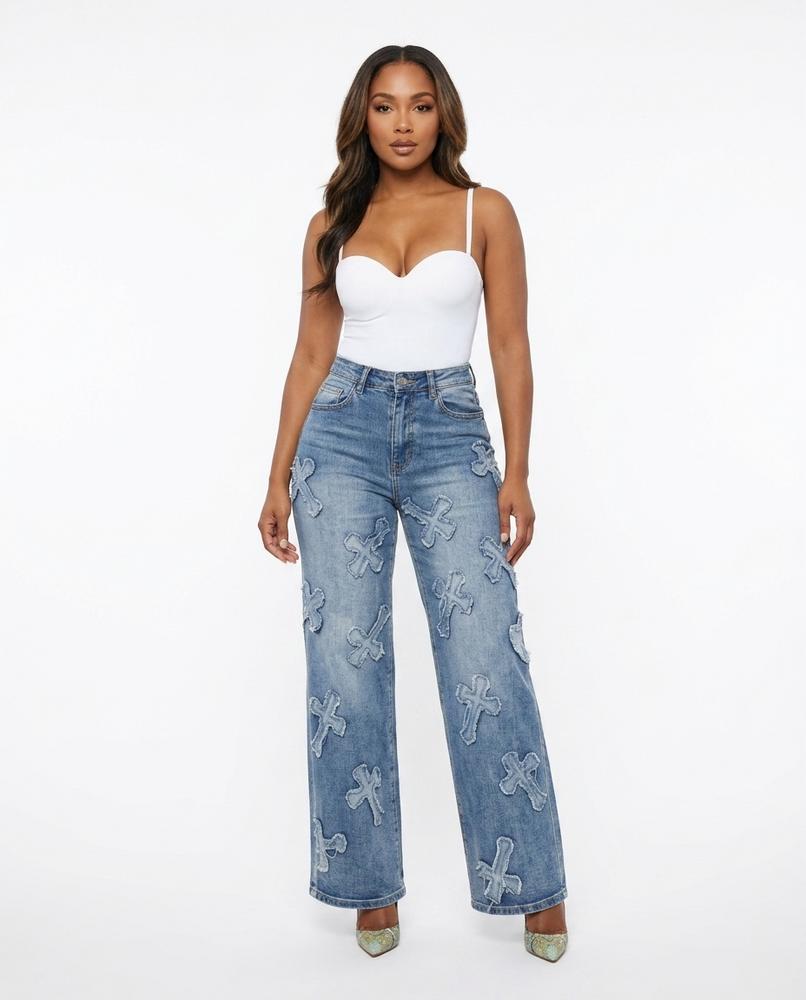 Heidi Outlet - Cohal | Applizierte Denim Hose Damen