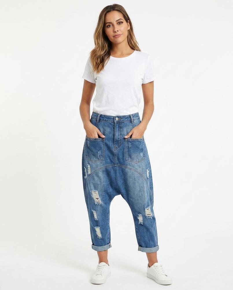 Heidi Outlet - Salev | Tief Geschnittene Zerrissene Hose Unisex