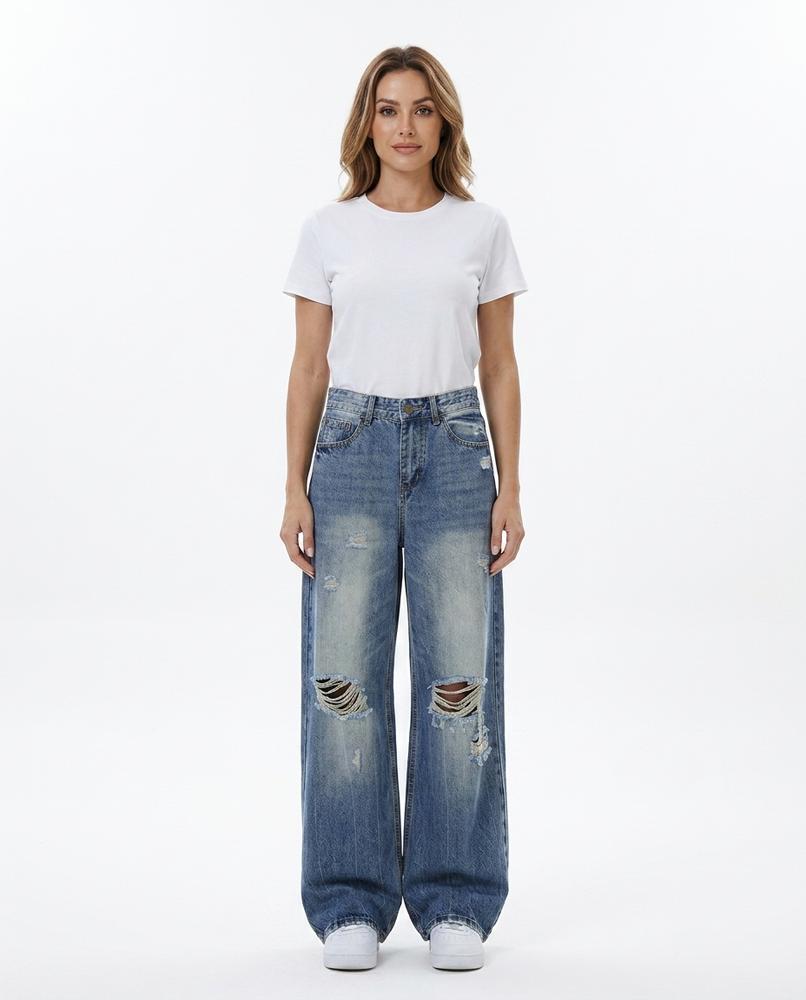 Heidi Outlet - Ellin | Weit Geschnittene Zerrissene Hose Unisex