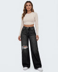 Heidi Outlet - Samel | Weit Geschnittene Zerrissene Hose Damen