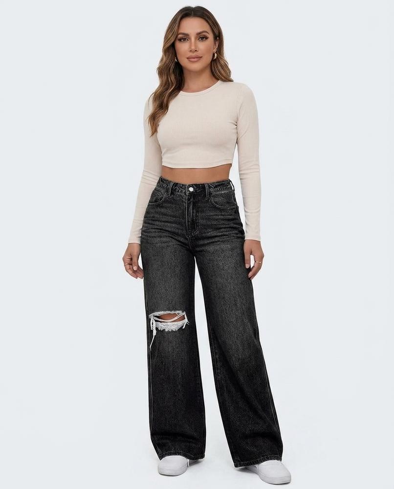 Heidi Outlet - Samel | Weit Geschnittene Zerrissene Hose Damen