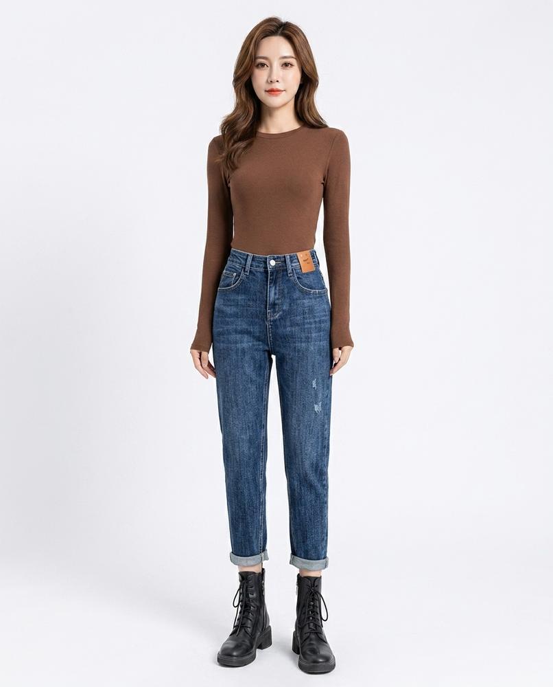 Heidi Outlet - Venav | Hoch Taillierte Gewaschene Hose Damen