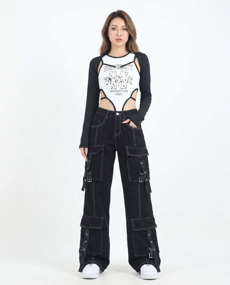 Heidi Outlet - Taken | Weit Geschnittene Kontrastgenähte Hose Damen