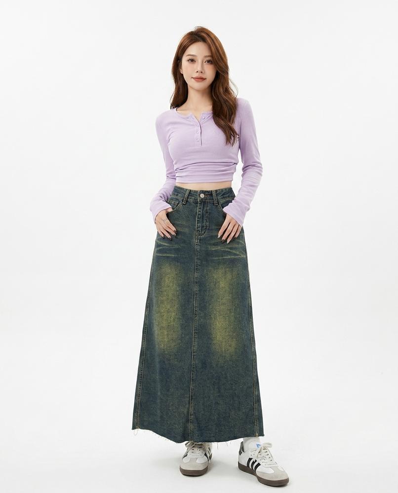 Heidi Outlet - Tatal | Verwaschener Langer Rock Damen