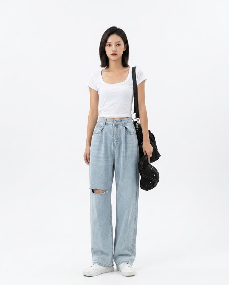 Heidi Outlet - Elrev | Weit Geschnittene Zerrissene Hose Damen