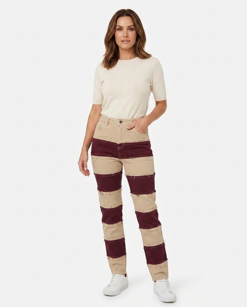 Heidi Outlet - Vivan | Gepatcht Hochgeschnitten Hose Damen
