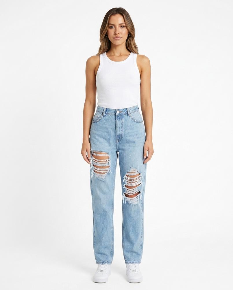 Heidi Outlet - Ravin | Hochgeschnittene Zerrissene Hose Damen