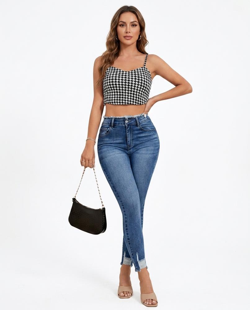 Heidi Outlet - Sadan | Eng Anliegende Ausgefranste Hose Damen