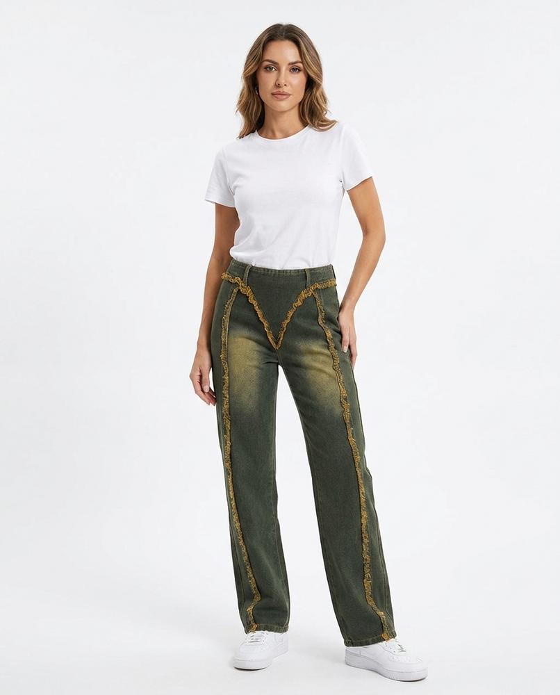 Heidi Outlet - Vidan | Ausgefranste Gerade Geschnittene Hose Damen