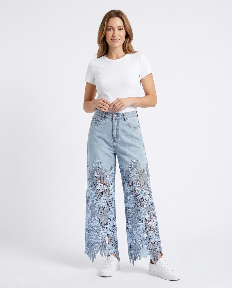 Heidi Outlet - Tasan | Spitzenbesetzte Weit Geschnittene Hose Damen