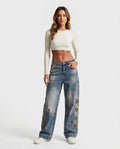 Heidi Outlet - Timar | Bestickt Weit Geschnitten Hose Damen