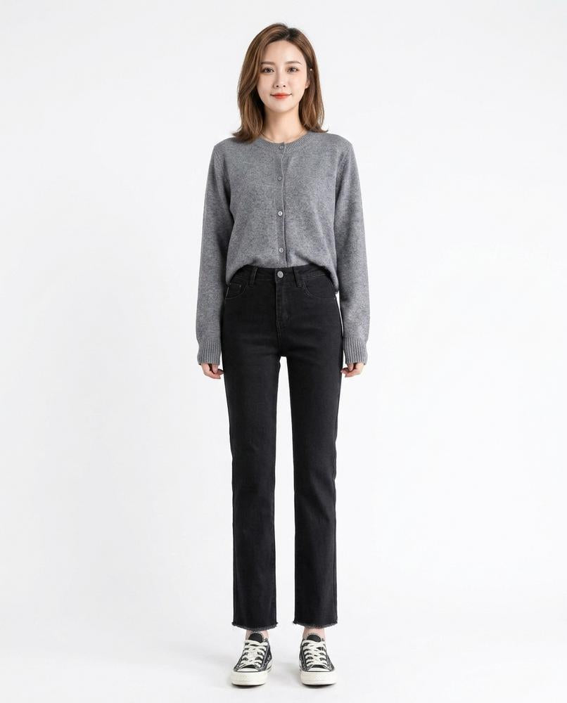 Heidi Outlet - Dasil | Gerade Geschnittene Offenkantige Hose Damen