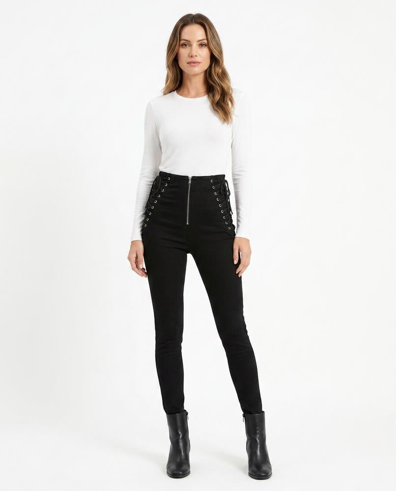Heidi Outlet - Vamor | Geschnürte Hochgeschnittene Hose Damen