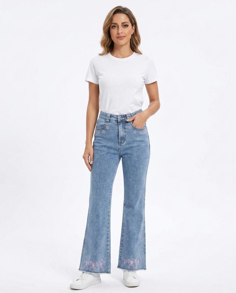 Heidi Outlet - Zaran | Bestickte Ausgestellte Hose Damen