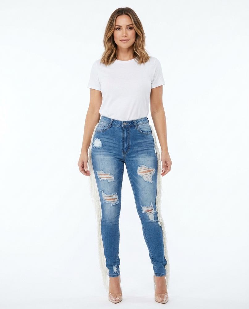Heidi Outlet - Vevel | Gefranste Zerrissene Hose Damen