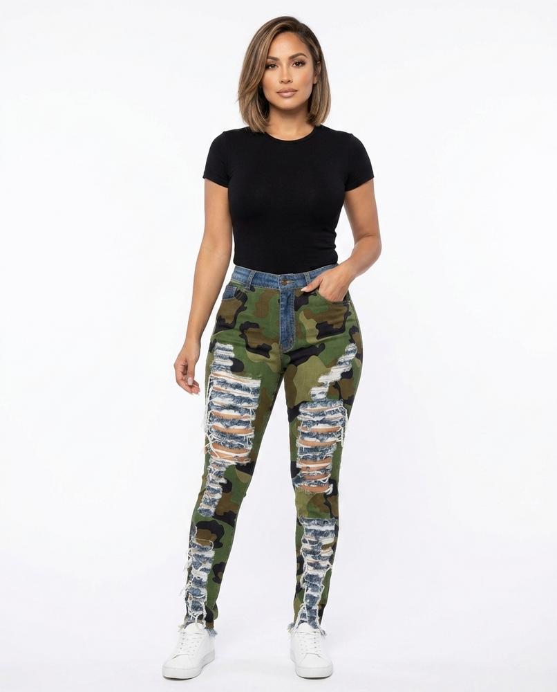 Heidi Outlet - Risol | Zerrissene Gemusterte Hose Damen