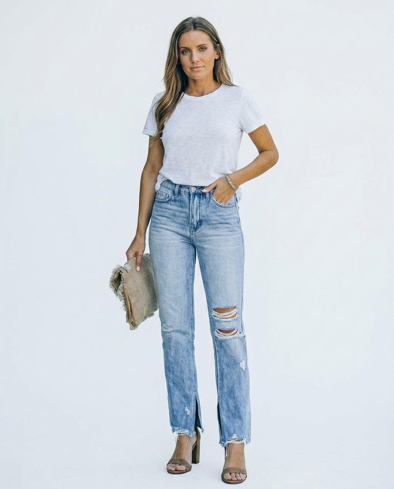 Heidi Outlet - Mamer | Zerrissene Gerade Geschnittene Hose Damen