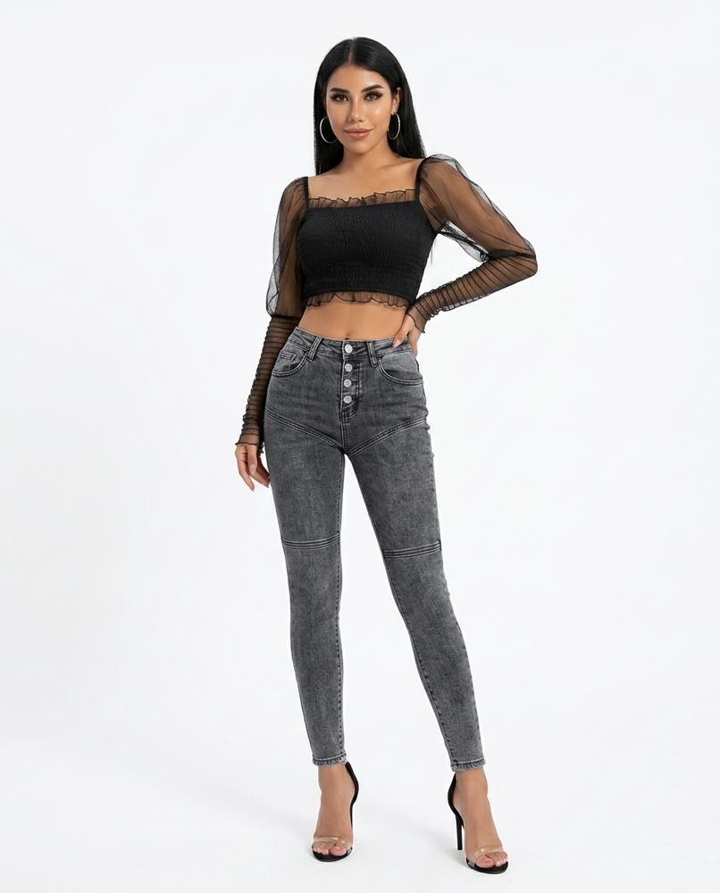 Heidi Outlet - Vimir | Gesmokt Transparent Top Damen