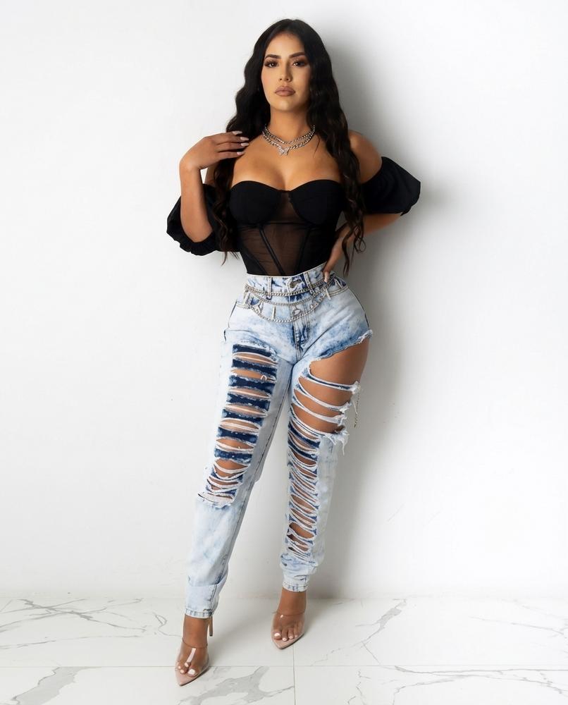 Heidi Outlet - Miran | Hochgeschnittene Zerrissene Hose Damen
