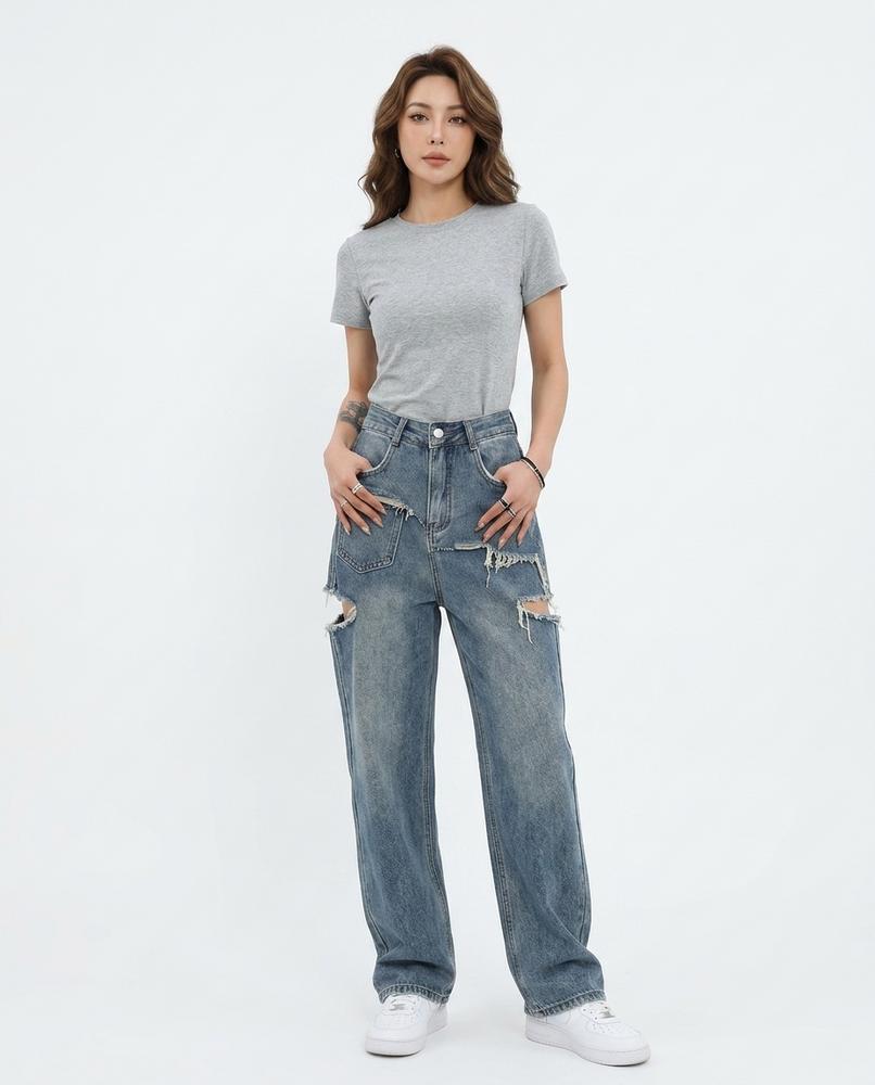 Heidi Outlet - Yonal | Zerrissene Locker Geschnittene Hose Unisex