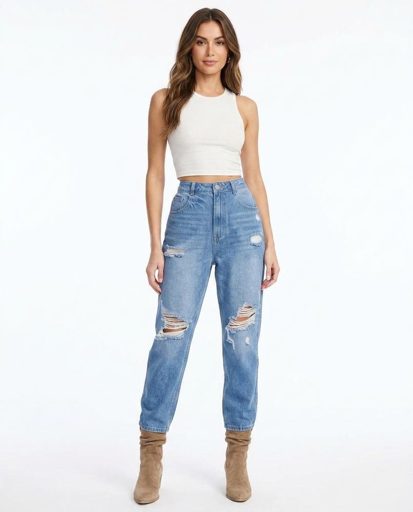 Heidi Outlet - Miron | Gerissene Hochgeschnittene Hose Damen
