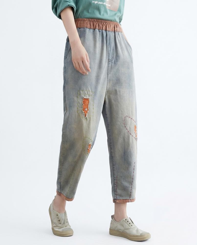 Heidi Outlet - Lazan | Bestickt Verwaschen Hose Damen