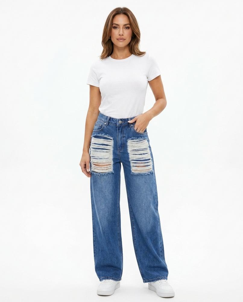 Heidi Outlet - Karam | Zerrissene Weit Geschnittene Hose Damen