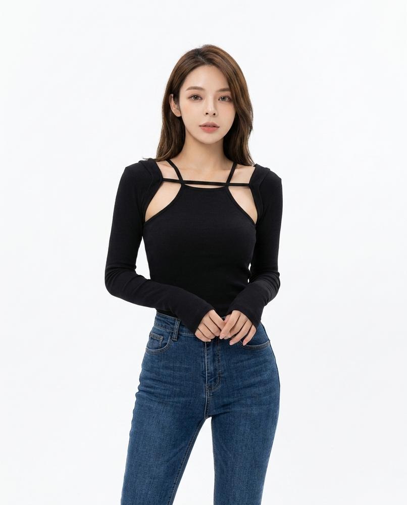Heidi Outlet - Yoser | Ausgeschnittenes Langärmliges Top Damen